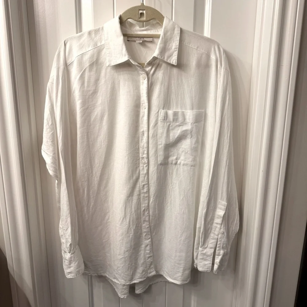 LOFT White Linen Oversized Button-down; Like New; Size S - Picture 1 of 2